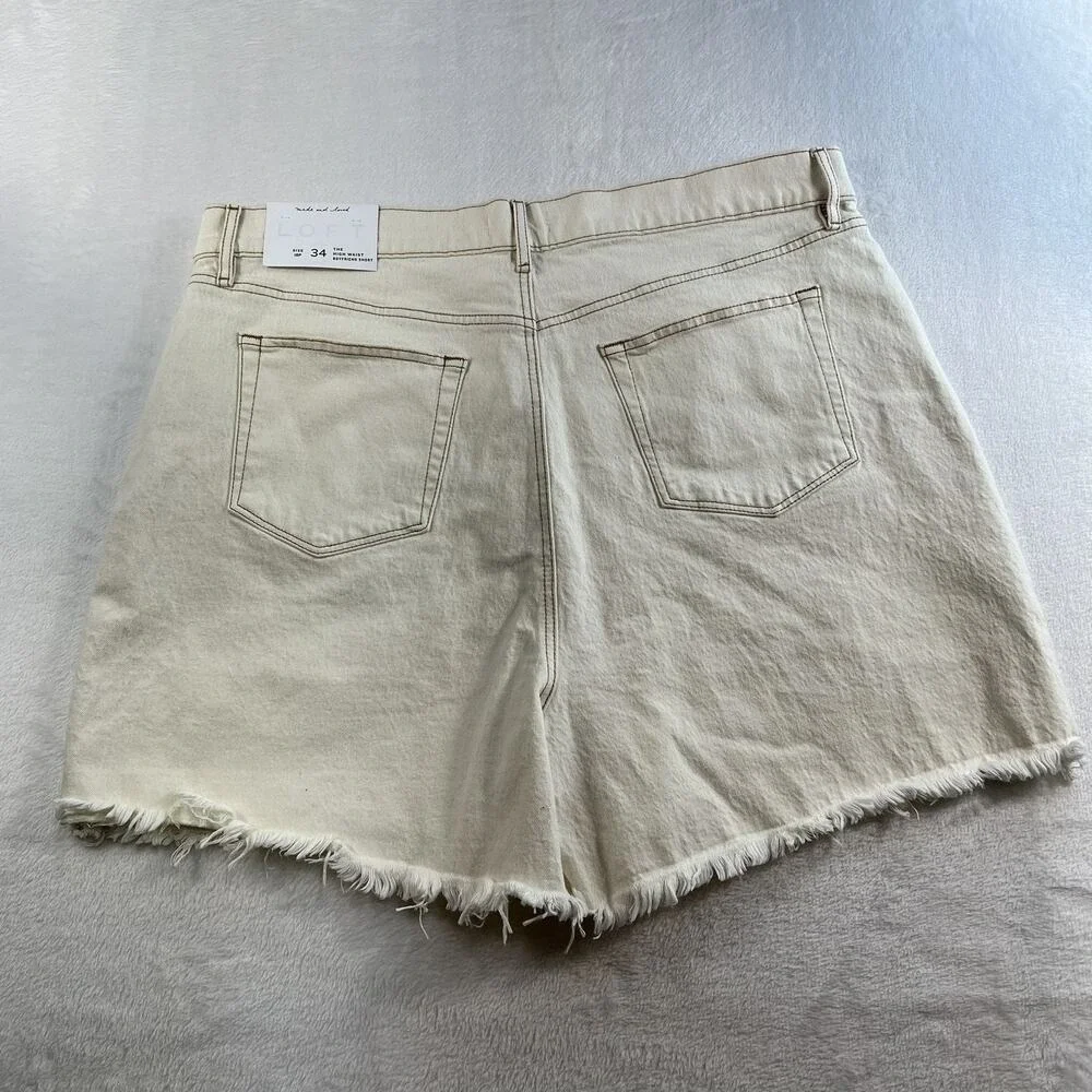 LOFT Plus 34 18 Petite Shorts Baggy High Waist Boyfriend‎ Raw Hem Denim Stretch